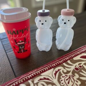 Bear-Shaped Kids Straw Bottles - Pink and Purple